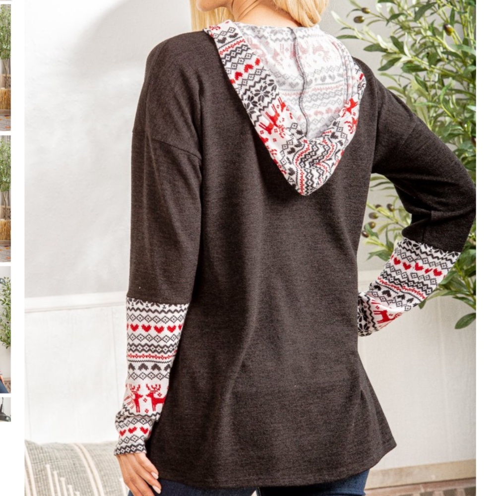 💲Heimish “ Holly “ Heimish Contrast Christmas Top with Hoodie S-3X 87 - Picture 5 of 8